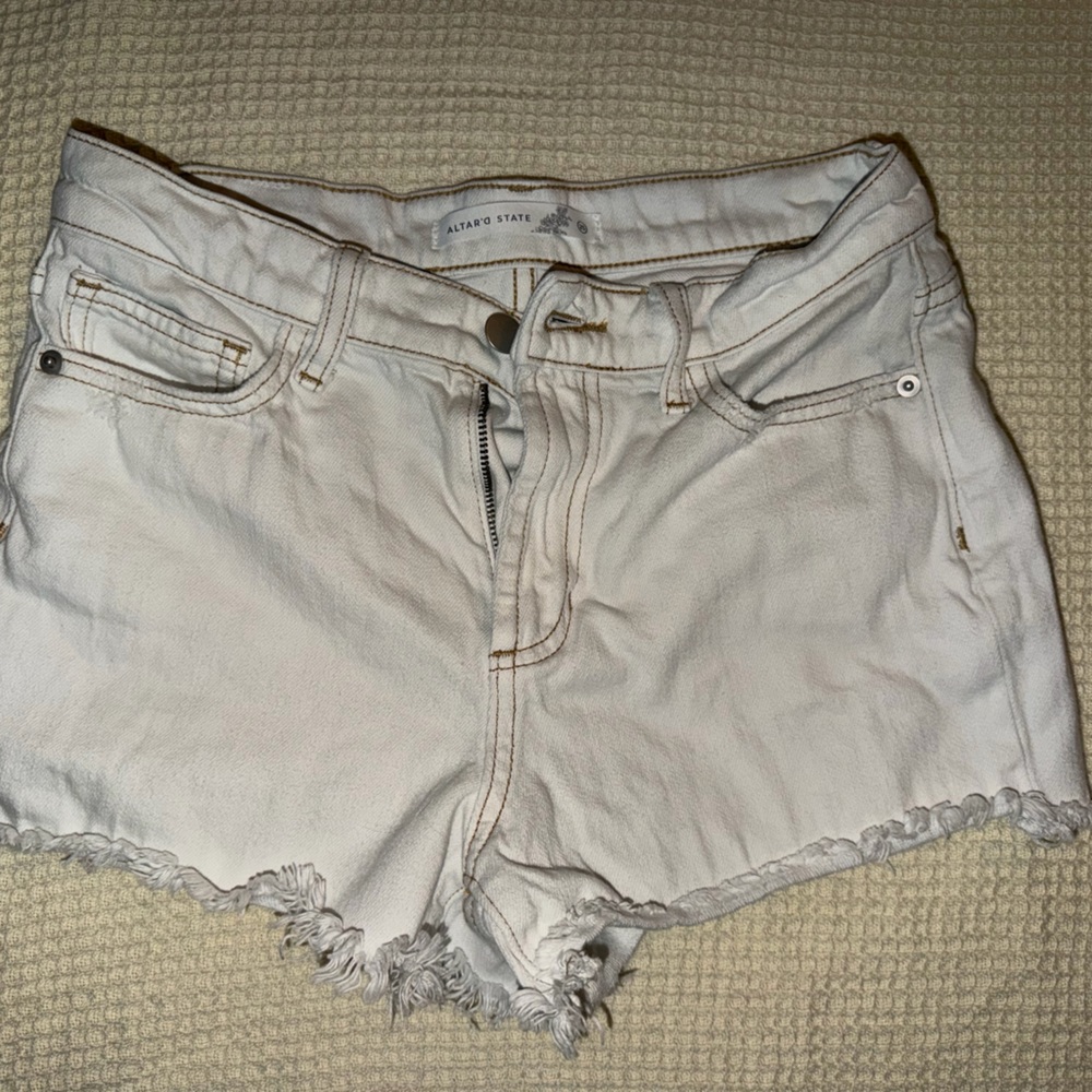 Altar'd State Cream Jean Shorts